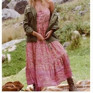 Spell Folk Song Midi  Sundress in Blossom Floral Pink Sz M